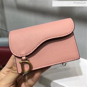 Dior Saddle Grained Calfskin Flap Card Coin Purse Wallet Pink 2019 (XXG-0022311)