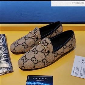 Gucci Jordaan Horsebit GG Wool Flat Loafer 603724 Beige 2020 (MD-0022601)