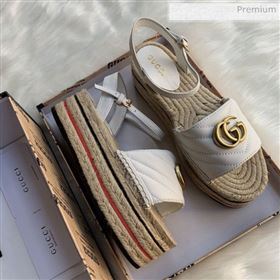 Gucci Chevron Leather Platform Espadrille Sandals with Double G White 2020 (MD-0030310)
