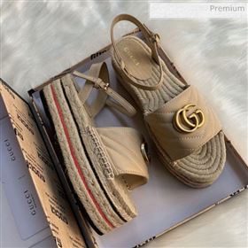 Gucci Chevron Leather Platform Espadrille Sandals with Double G Nude 2020 (MD-0030309)