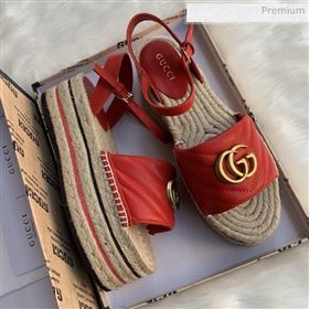 Gucci Chevron Leather Platform Espadrille Sandals with Double G Red 2020 (MD-0030312)