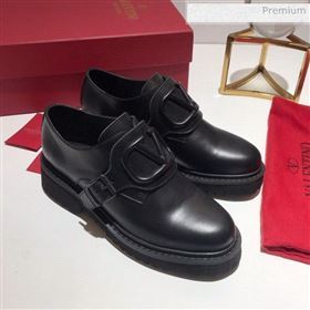 Valentino Calfskin VLogo Buckle Loafers All Black 2020 (MD-0030317)