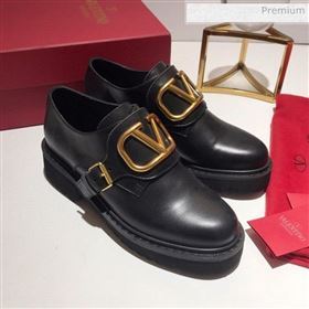 Valentino Calfskin VLogo Buckle Loafers Black/Gold 2020 (MD-0030319)