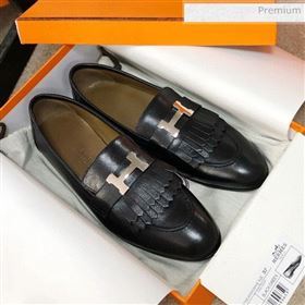 Hermes Royal Fringe Lambskin Flat Loafers Black 2020 (MD-0030717)