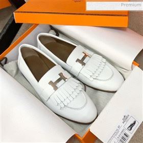 Hermes Royal Fringe Lambskin Flat Loafers White 2020 (MD-0030720)