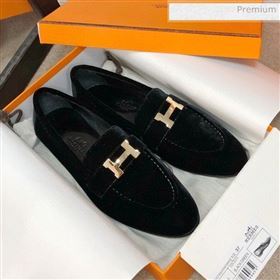 Hermes Paris Suede Flat Loafers Black 2020 (MD-0030716)