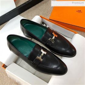 Hermes Paris Lambskin Flat Loafers Black/Green 2020 (MD-0030711)