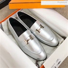 Hermes Paris Lambskin Flat Loafers Silver 2020 (MD-0030713)