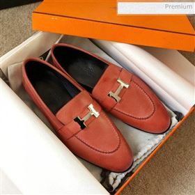 Hermes Paris Lambskin Flat Loafers Orange 2020 (MD-0030714)