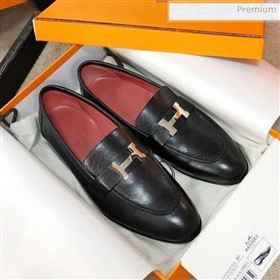 Hermes Paris Lambskin Flat Loafers Black/Red 2020 (MD-0030712)