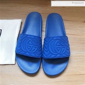 Gucci Matelassé Rubber Flat Slide Sandals 602067 Blue 2020 (For Women and Men) (MD-0030602)