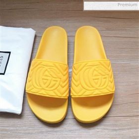 Gucci Matelassé Rubber Flat Slide Sandals 602067 Yellow 2020 (For Women and Men) (MD-0030603)