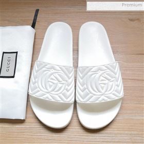 Gucci Matelassé Rubber Flat Slide Sandals 602067 White 2020 (For Women and Men) (MD-0030605)