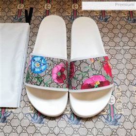 Gucci GG Flora Flat Slide Sandals ‎602096 White 2020 (For Women and Men) (MD-0030706)