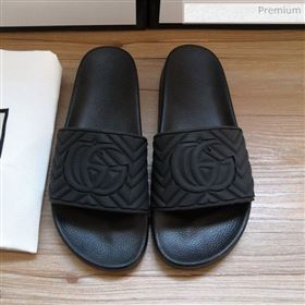 Gucci Matelassé Rubber Flat Slide Sandals 602067 Black 2020 (For Women and Men) (MD-0030601)