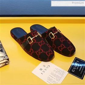 Gucci Horsebit GG Wool Flat Mules Slippers Navy Blue 2020 (MD-0022805)