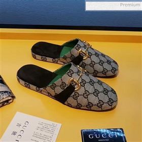 Gucci Horsebit GG Canvas Flat Mules Slippers Grey/Black 2020 (MD-00228078)