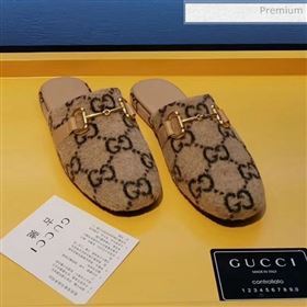 Gucci Horsebit GG Wool Flat Mules Slippers Beige 2020 (MD-0022806)