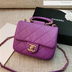 Chanel Quilted Lambskin Small Flap Bag with Ring Top Handle AS1357 Purple 2020 (JDH-0030301)