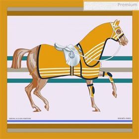 Hermes Silk Twill Horse Square Scarf 90x90 Beige 2020 (WNS-0030406)