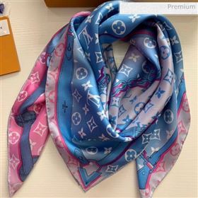 Louis Vuitton Resing Silk Twill Monogram Square Scarf 90x90 Pink/Blue 2020 (WNS-0030408)