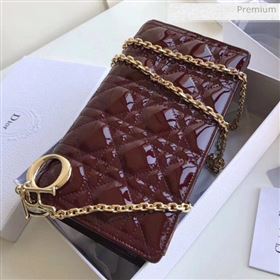 Dior Lady Dior Clutch with Chain in Cannage Patent Leather Burgundy 2018 (XXG-20030822)