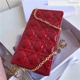 Dior Lady Dior Clutch with Chain in Cannage Patent Leather Red 2018 (XXG-20030821)