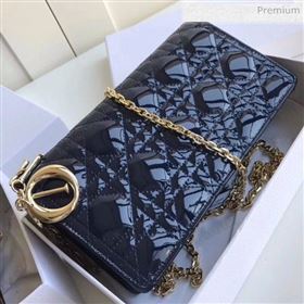 Dior Lady Dior Clutch with Chain in Cannage Patent Leather Navy Blue 2018 (XXG-20030820)