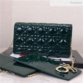 Dior Lady Dior Clutch with Chain in Cannage Patent Leather Green 2018 (XXG-20030824)