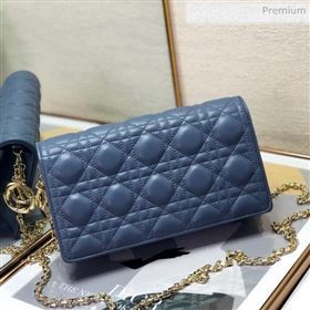 Dior Lady Dior Clutch with Chain in Cannage Lambskin Light Blue 2018 (XXG-20030825)