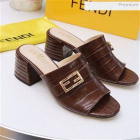 Fendi Promenade Stone-Grained Leather Heel Slide Sandals Brown 2020 (MD-20030810)