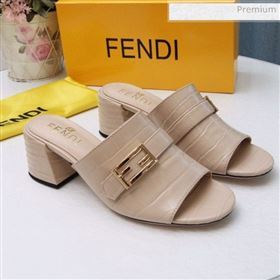 Fendi Promenade Stone-Grained Leather Heel Slide Sandals Apricot 2020 (MD-20030809)