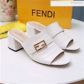 Fendi Promenade Stone-Grained Leather Heel Slide Sandals White 2020 (MD-20030807)