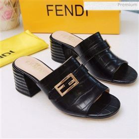 Fendi Promenade Stone-Grained Leather Heel Slide Sandals Black 2020 (MD-20030806)