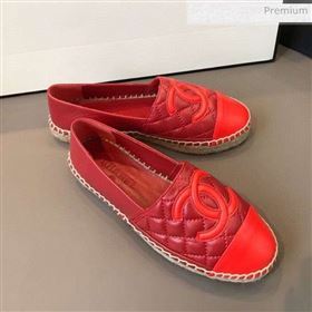 Chanel Quilted Calfskin Flat Espadrilles G29762 Dark Red 2020 (EM-20031001)