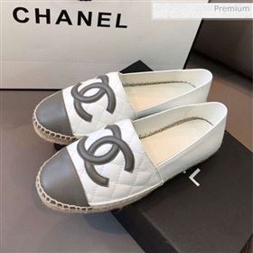 Chanel Quilted Calfskin Flat Espadrilles G29762 White/Steel Gray 2020 (EM-20031003)