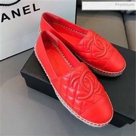 Chanel Quilted Calfskin Flat Espadrilles G29762 Bright Red 2020 (EM-20031002)