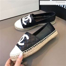 Chanel Quilted Calfskin Flat Espadrilles G29762 Black/White 2020 (EM-20031009)