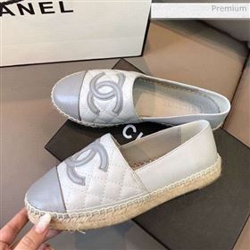 Chanel Quilted Calfskin Flat Espadrilles G29762 Light Gray 2020 (EM-20031007)