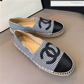 Chanel Striped Canvas Flat Espadrilles G29762 Black 2020 (EM-20031010)