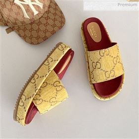 Gucci Velvet GG Platform Slide Sandal 573018 Yellow 2019 (SS-20031017)
