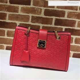 Gucci Padlock GG Embossed Leather Medium Shoulder Bag 479197 Red (DLH-8122737)