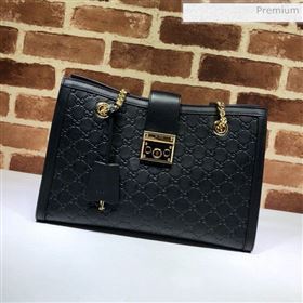 Gucci Padlock GG Embossed Leather Medium Shoulder Bag 479197 Black (DLH-8122736)
