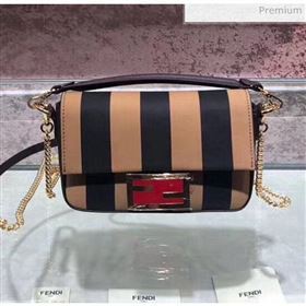 Fendi Baguette Mini Striped Leather Bag Light Brown/Black 2020 (AFEI-20030951)