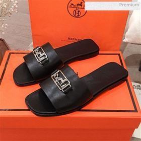 Hermes Villa Flat Slide Sandals Black 2020 (KL-20031302)