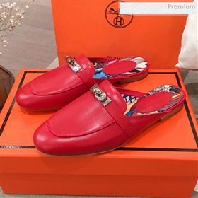 Hermes Classic Kelly Calfskin Flat Mules Red 2020 (KL-200313012)