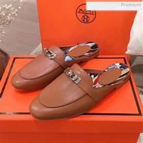 Hermes Classic Kelly Calfskin Flat Mules Brown 2020 (KL-20031309)