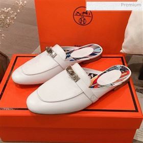 Hermes Classic Kelly Calfskin Flat Mules White 2020 (KL-20031308)