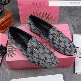 Gucci Jordaan Horsebit GG Canvas Flat Loafers Grey/Navy Blue 2020 (MD-200313015)