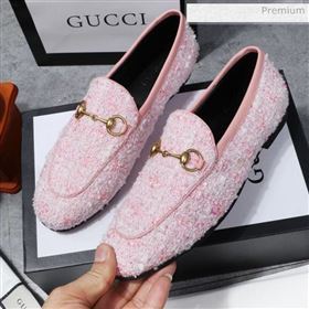 Gucci Jordaan Horsebit Tweed Flat Loafers Pink 2020 (MD-200313018)